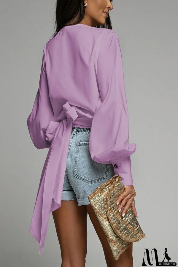 MidiSono - Surplice Puff Sleeve Wrap Blouse