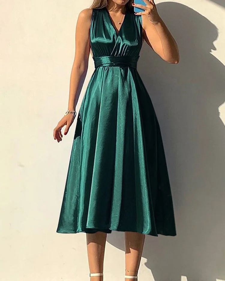 V Neck Open Back Dress