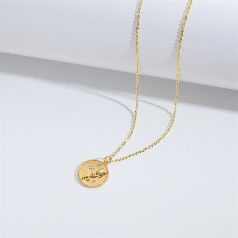 Copper 14K Gold Plated Moon Flower Zircon Copper Necklaces