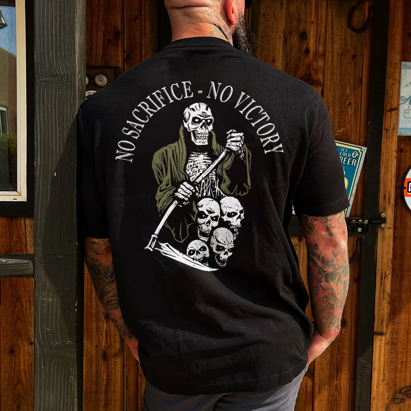 Livereid No Sacrifice No Victory Skull Printed Men's T-shirt - Livereid