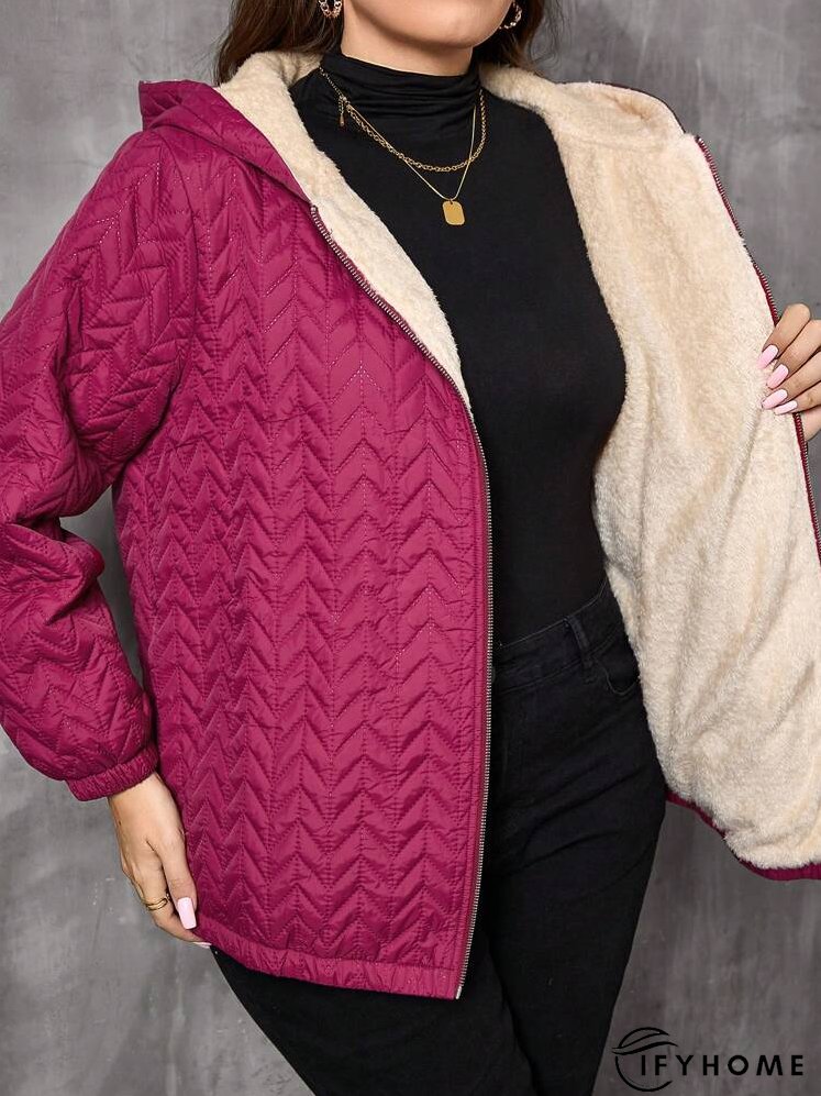 Plus Size Women's Solid Color Long Sleeve Zip Up Hooded Casual  Coat, Winter | IFYHOME