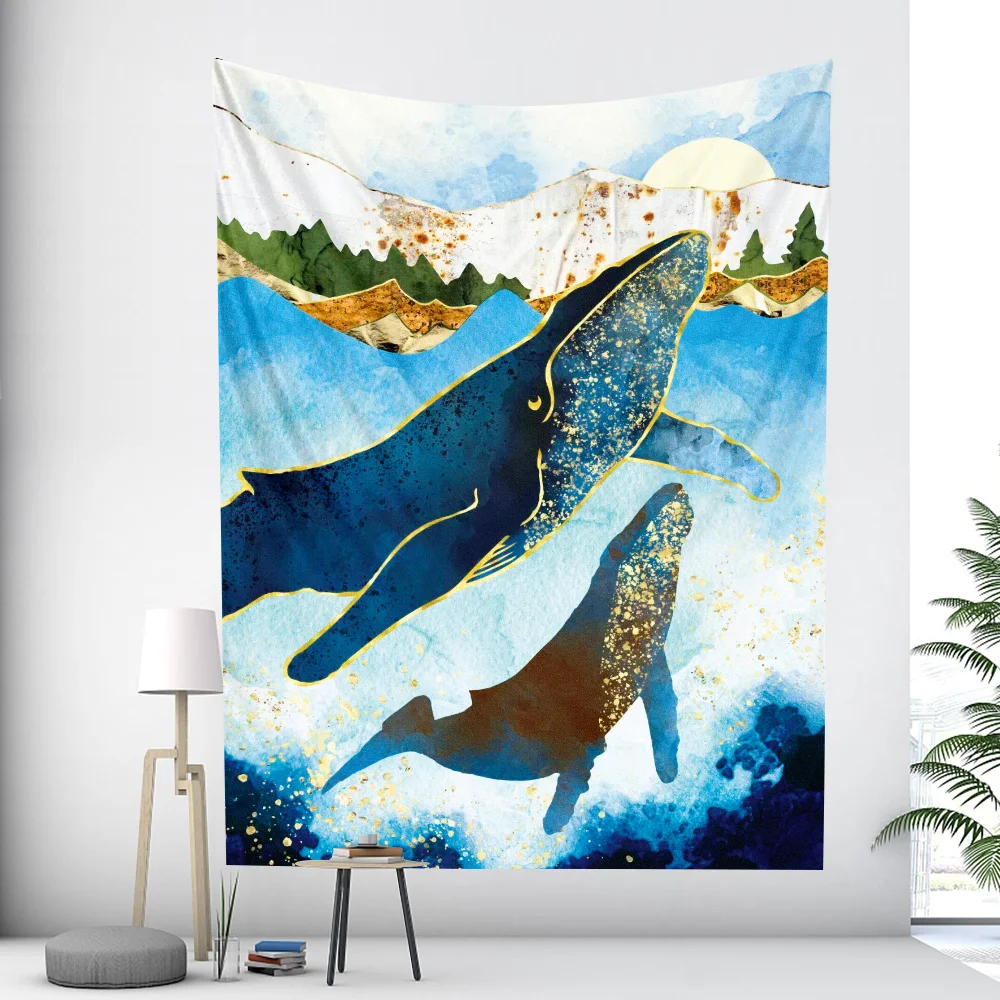 Nigikala and whale home decoration tapestry psychedelic scene wall hanging Bohemian decorative Mandala Hippie Yoga mattress sheet