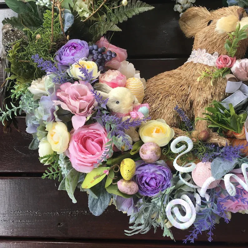 2022 New Easter Decoration - 28in. Easter Bunny Floral Wreath