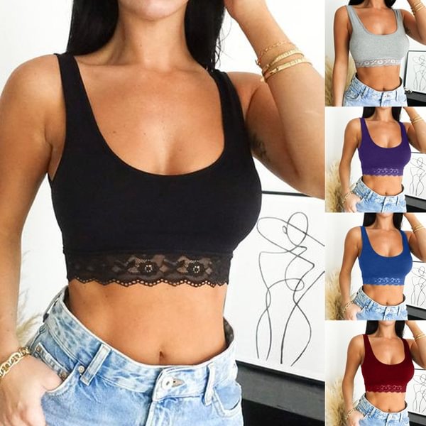 Summer Women Fashion Spaghetti Strap Lace Bras Sleeveless Solid Color Sport Fitness Top Bustier Crop Top - Shop Trendy Women's Clothing | LoverChic