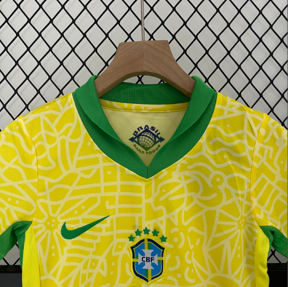 2024 Brazil Home Kids Kit Football jersey Thai Quality