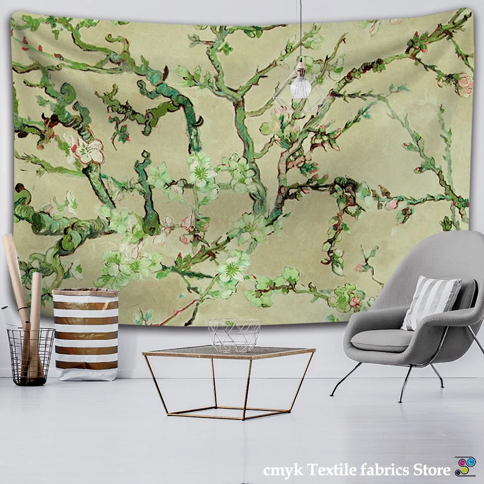 Van Gogh Oil Painting Almond Blossoms Tapestry Headboard Wall Art Bedspread Dorm Tapestry Home Decor