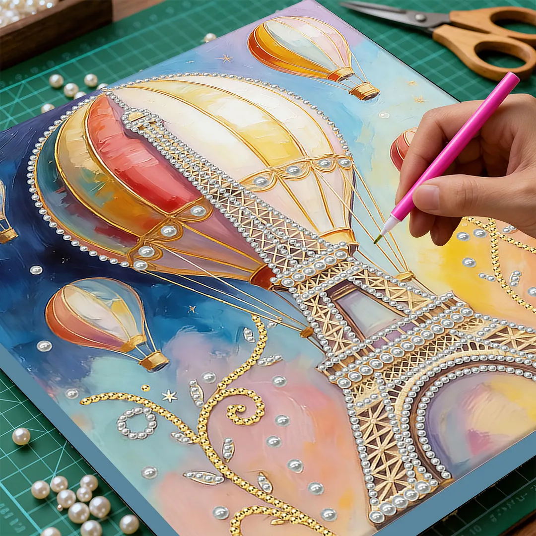Paris Hot Air Balloon - DIY Pearl Diamond Art Kit With Frame 30*30cm