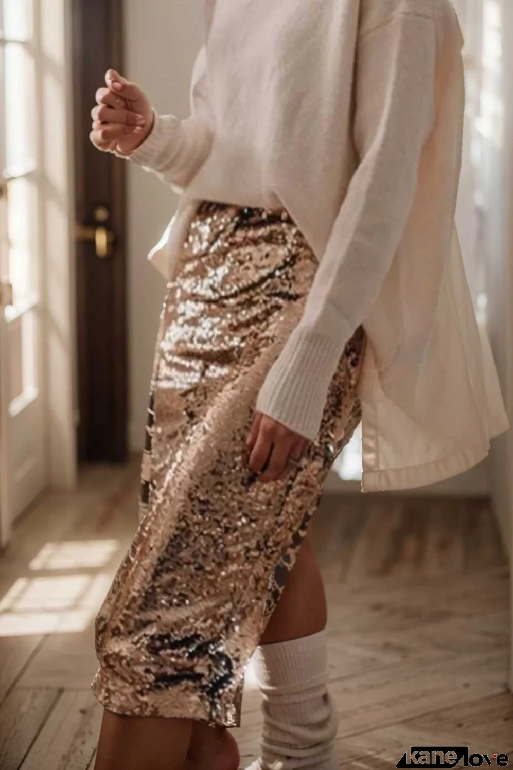 women s skirts sequined skinny slit midi skirt