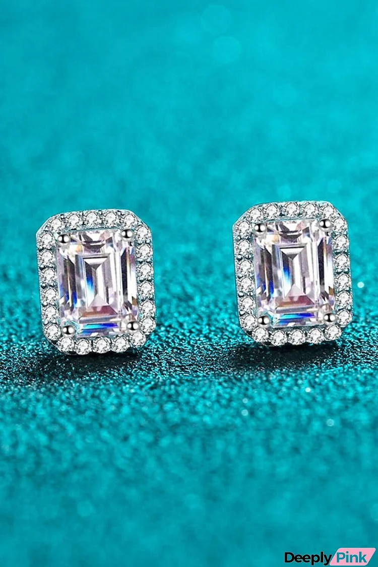 1 Carat Moissanite Rhodium-Plated Square Stud Earrings