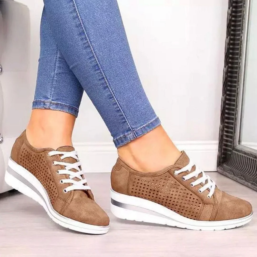 Women Hollow Out Creeper Casual Lace-up Sneakers