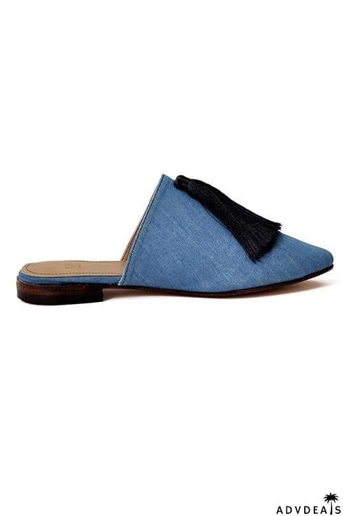 Tassels Denim Flat Mule