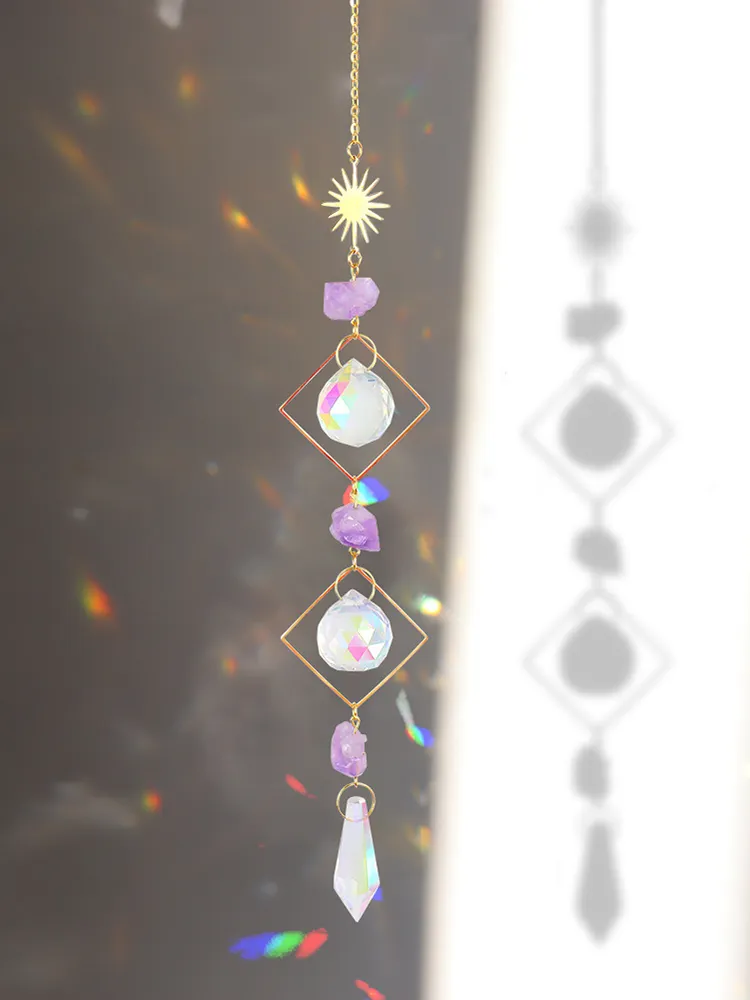 Metal Rainbow Collection Hanging Sun Crystal Prisms Home Wall Decoration