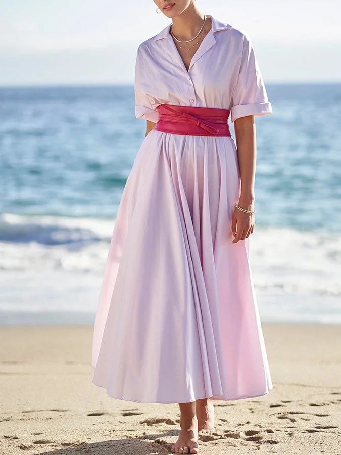Women's Casual Solid Color A-Line Dress (Belt Not Included)