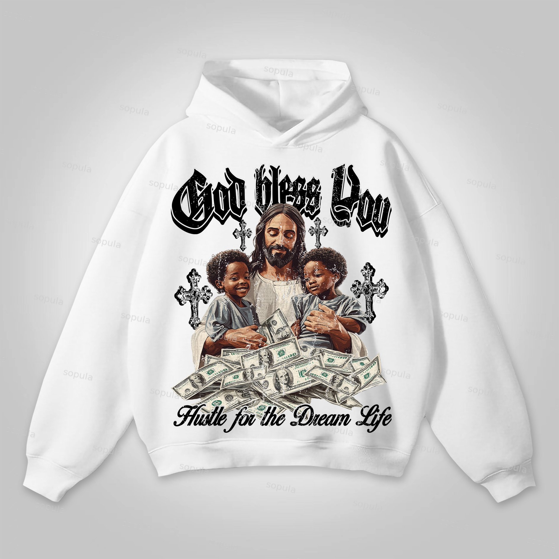 Sopula Jesus Hugs Children Graphic Pocketless Hoodie