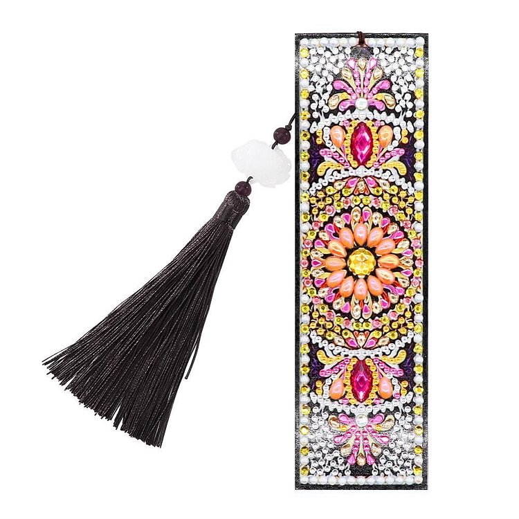 5D DIY Diamond Painting Round Plate Leather Bookmark Ornaments with Tassel