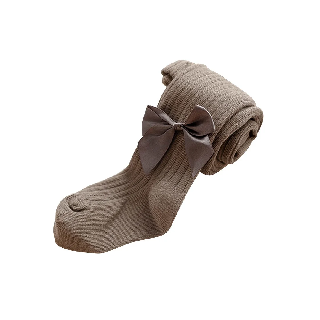 Kids Infant Baby Girls Cute Bowknot Pantyhose Kids Baby Girls Fashion Solid Ribbed Tights for Party Daily Wear 6M-12Years