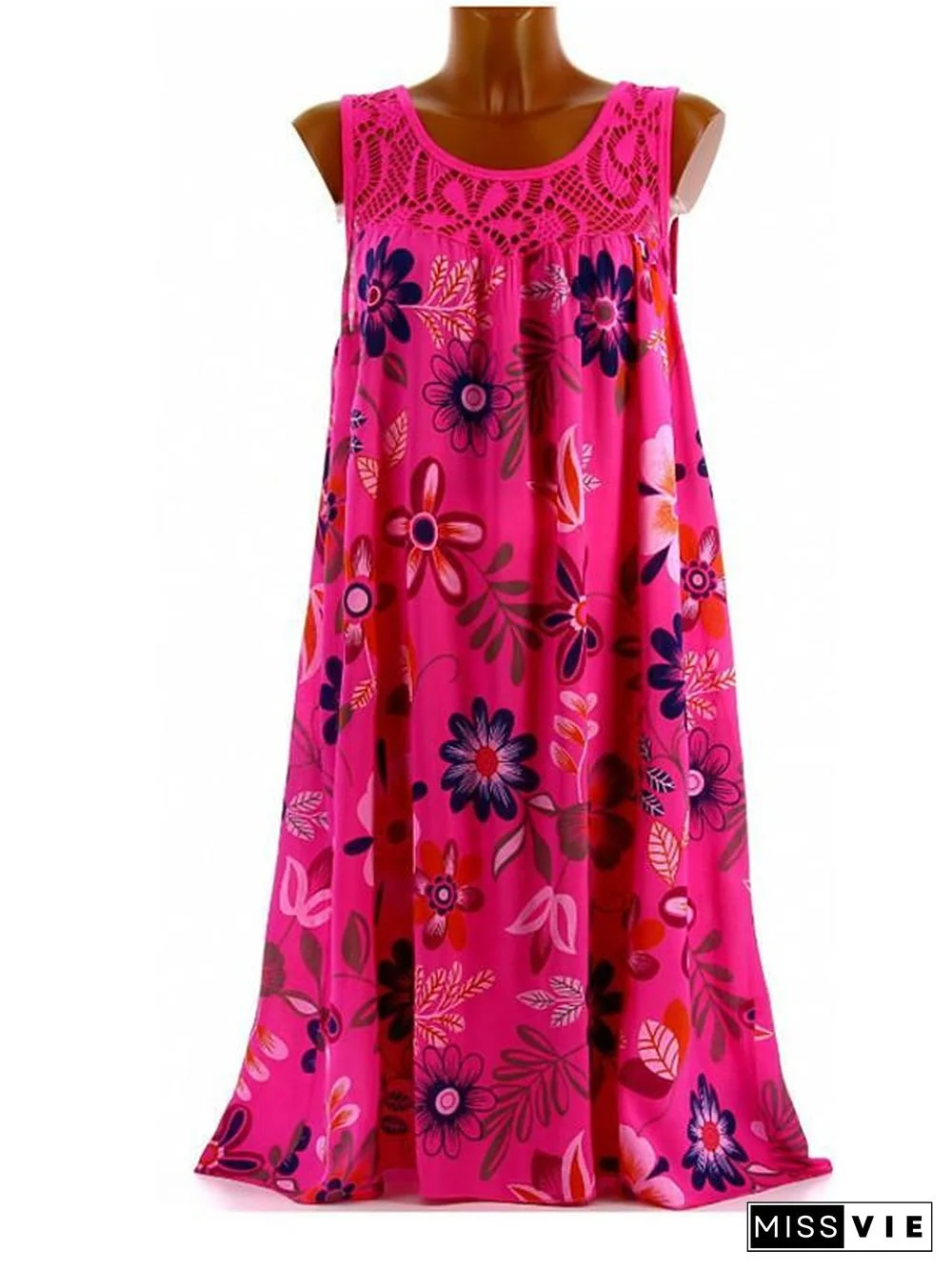 Women's Shift Dress Knee Length Dress - Sleeveless Floral Lace Print Summer Plus Size Mumu Beach Vacation Dress