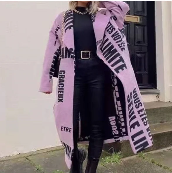 Brownm Brownm New 2025 Autumn Women's Long-Sleeved Collar Coat Prints The Long Coat