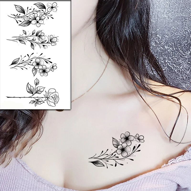 Beautiful Rose Flowers Body Art Neck Abdomen Waterproof Fake Tattoo Sexy for Woman Men Flash Temporary Small Size Tattoo Sticker