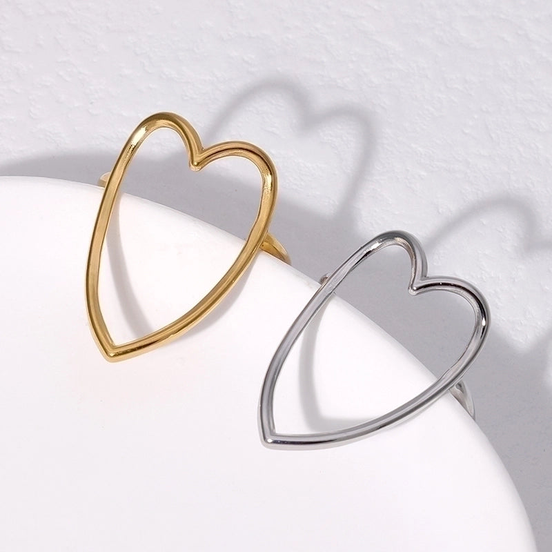 304 Stainless Steel 18K Gold Plated Sweet Plating Heart Shape Rings