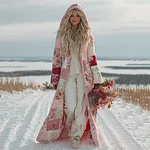 Women's Patchwork Floral Print Plush Hooded Coat - Image 2
