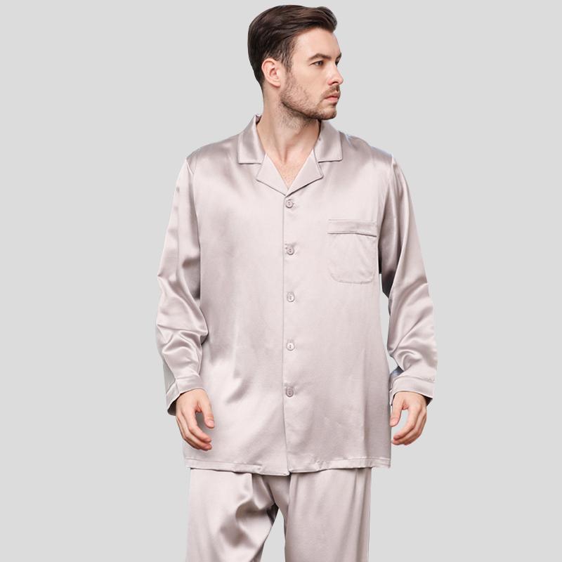 30 Momme Pure Silk Pajamas For Men Gray Silk Pajamas