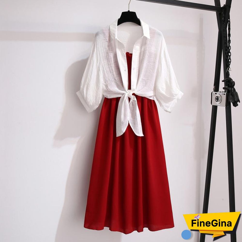 Lace-Up Cardigan+Cami Dress P13023
