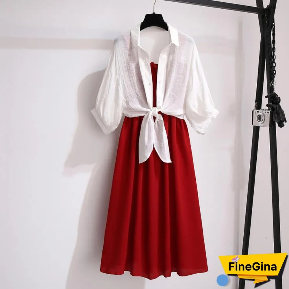 Lace-Up Cardigan+Cami Dress P13023