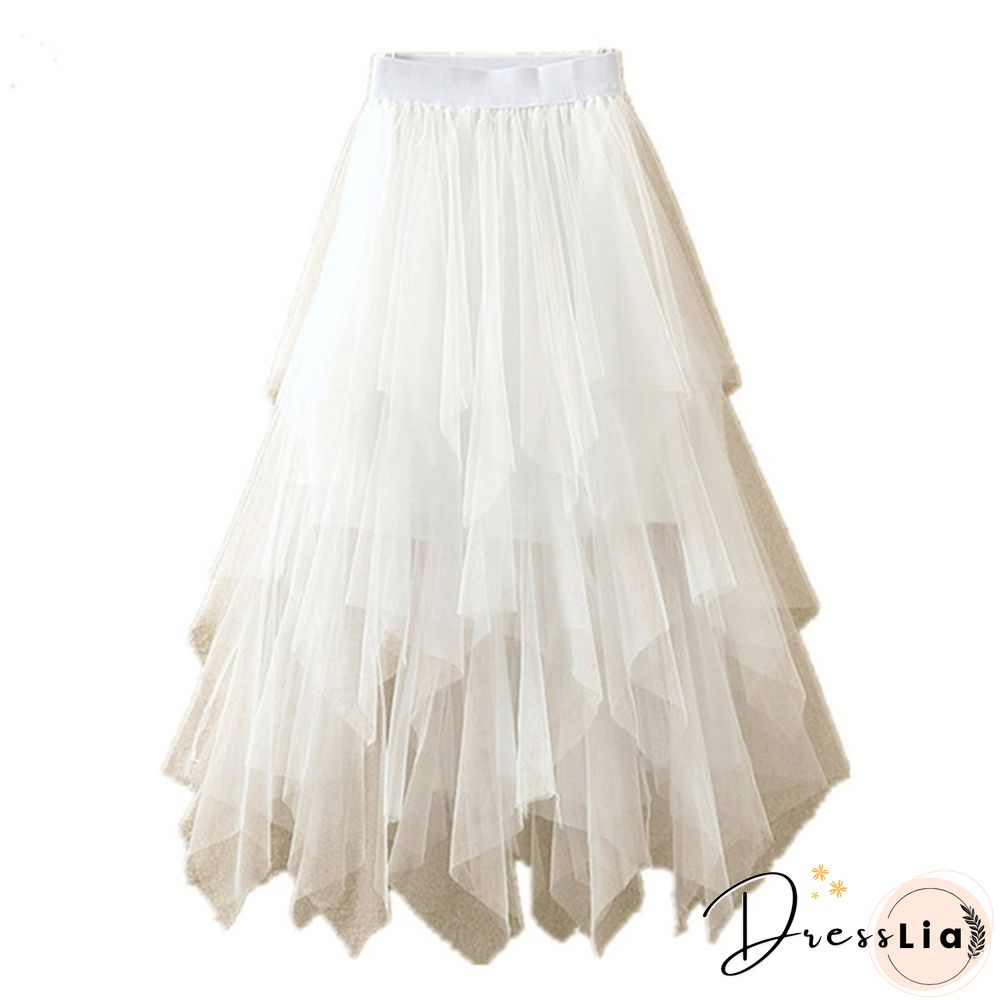 Black Irregular Mesh Gauze Women's Spring And Summer High Waist Wild Was Thin A Word Puff Skirt Skirt Long Skirt