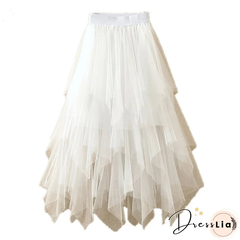 Black Irregular Mesh Gauze Women's Spring And Summer High Waist Wild Was Thin A Word Puff Skirt Skirt Long Skirt