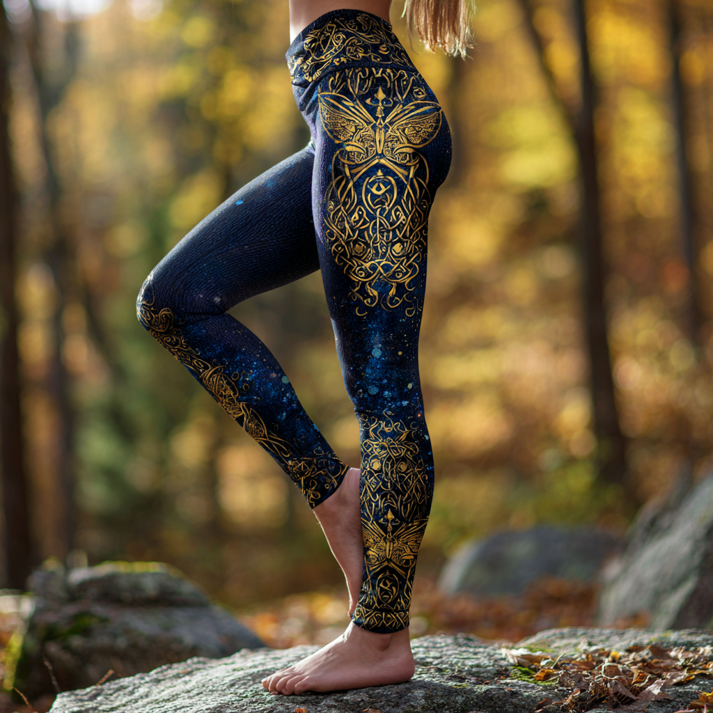 Women's Retro Viking Celtic Butterfly Design Knitted Tight-fitting Leggings elevenforest