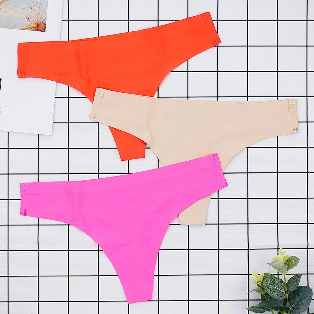 Billionm Panties Sexy Seamless Underpants Ice Silk Thongs Female Sports Low Rise Strings Fashion Woman Pants Solid Color S-XL