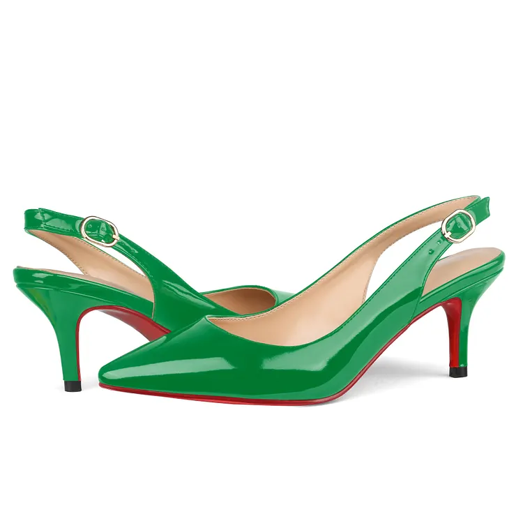 Women's Pointed Toe Patent Leather Slingback Heels Formal Party Kitten Sandals