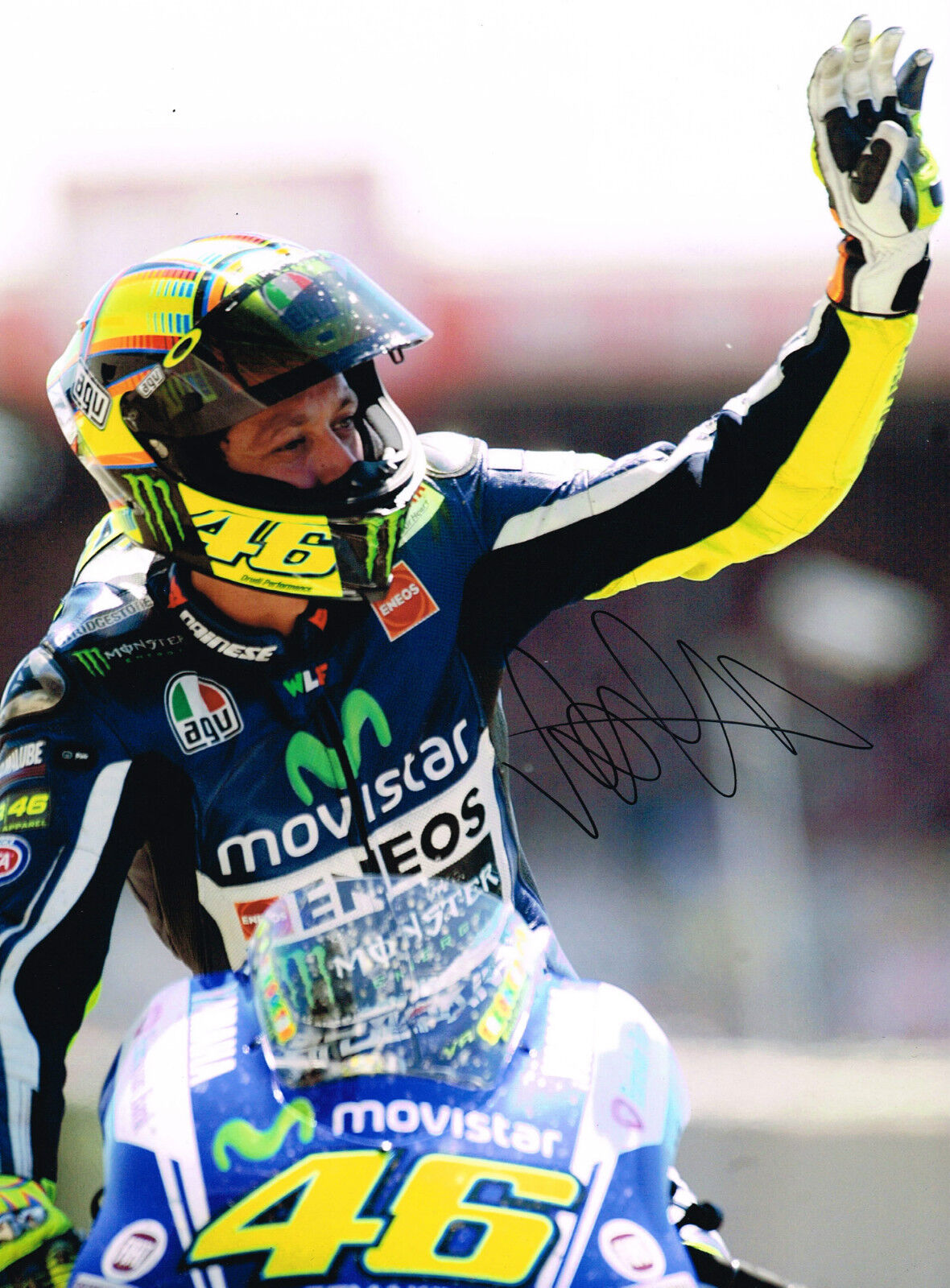 VALENTINO ROSSI Autograph SIGNED Large 16x12 Yamaha Photo Poster painting AFTAL COA Fist Pump