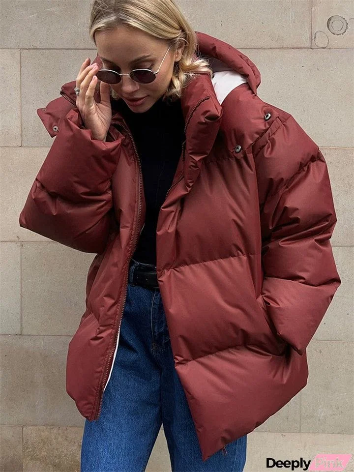 Women's Oversized Detachable Hat Zip-Up Warm Padded Coat