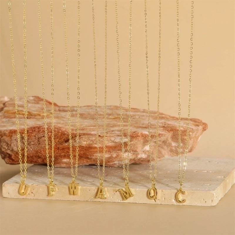 Copper 14K Gold Plated Minimalist Letter Copper Pendant Necklace