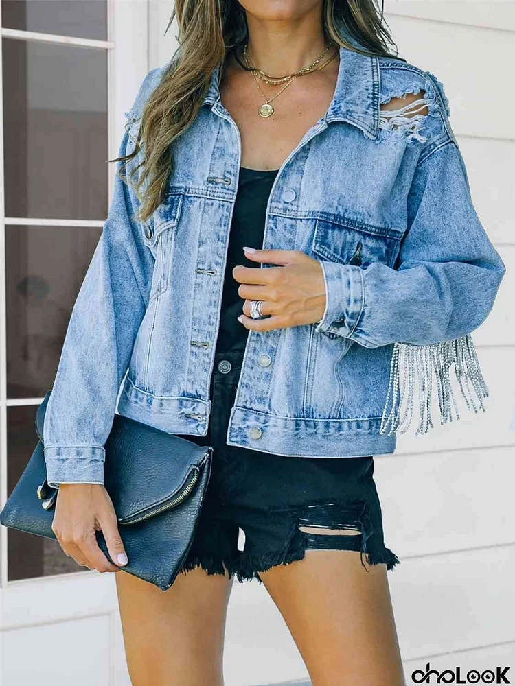 Distressed Fringe Denim Jacket