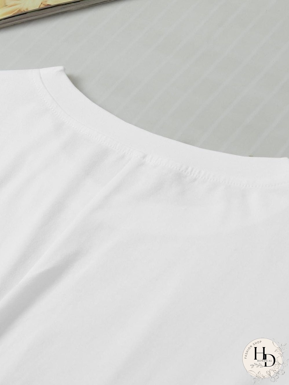 White Drawstring Side Short Sleeve Crew Neck Tee