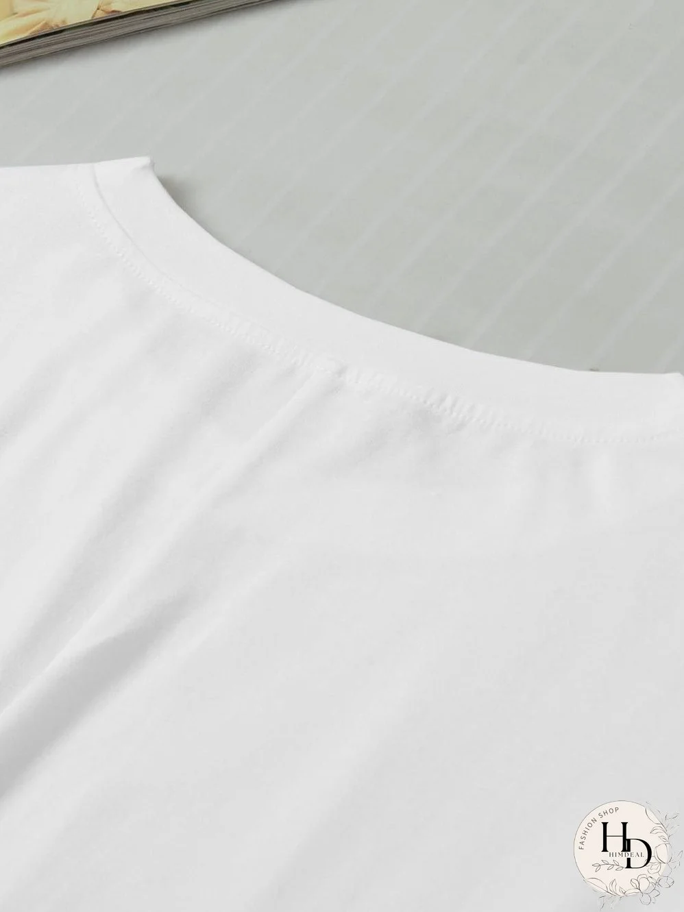 White Drawstring Side Short Sleeve Crew Neck Tee