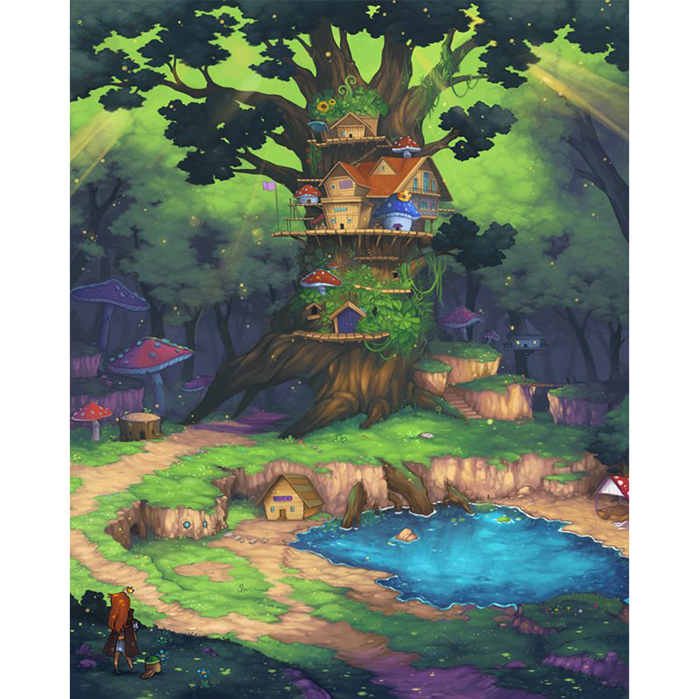 

Tree House - 11CT Stamped Cross Stitch - 40*40CM, 501 Original