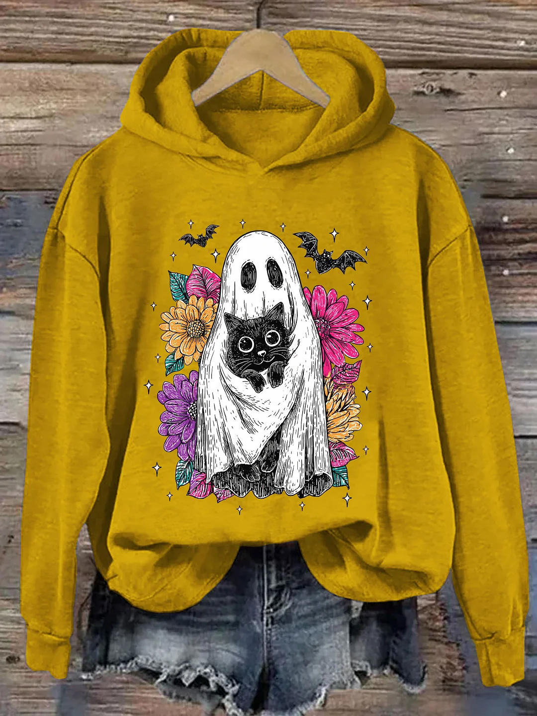 Halloween Ghost And Cat Hoodie