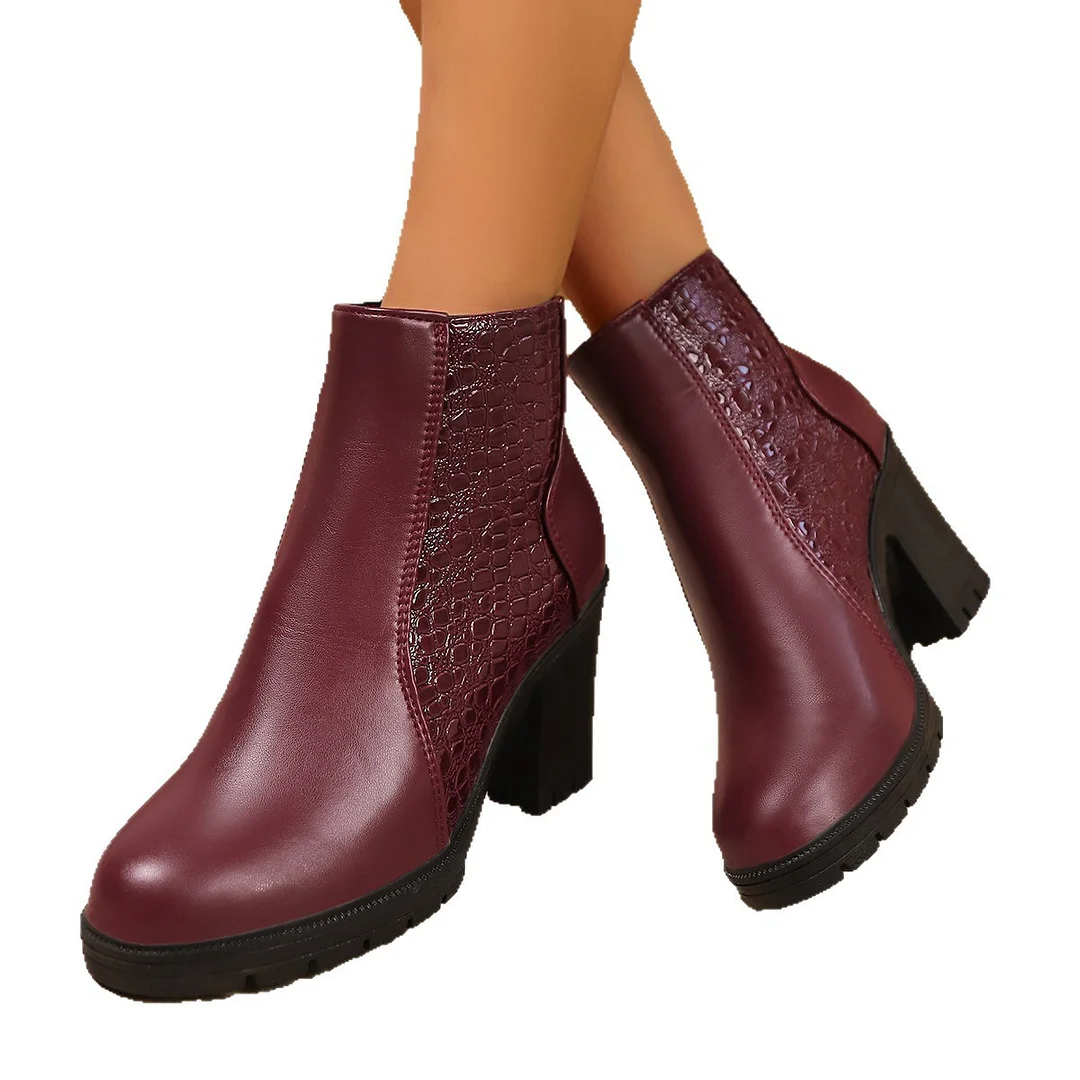 Breakj Breakj The Autumn And Winter Of 2025, Women's High-Heeling And Ankle Boots Are Thick And Then Zipper Rounded Round Color And Ankle Boots.