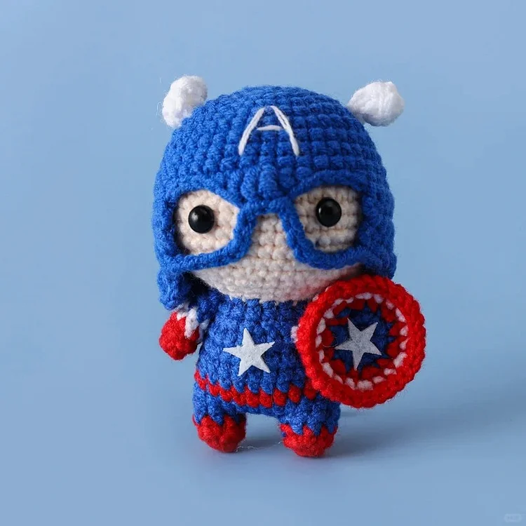 Lulusnow Handmade  Captains America Doll Crochet Key Chain Bag Accessories