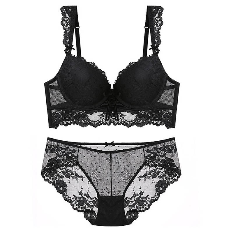 CINOON New Women's underwear Set Sexy Push-up Bra And Panty Sets Hollow Brassiere Gather Sexy Bra Embroidery Lace Lingerie Set