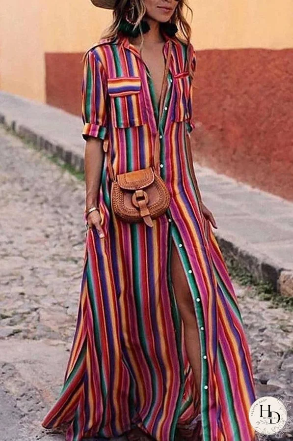 BOHEMIAN MULTICOLOR STRIPED DRESS