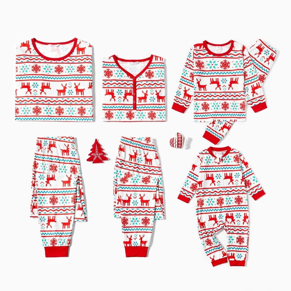 Family Matching Reindeer and Snowflake Print Christmas Pajamas Sets