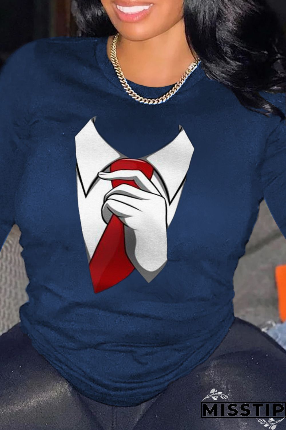 Black Casual Street Print Patchwork O Neck Tops