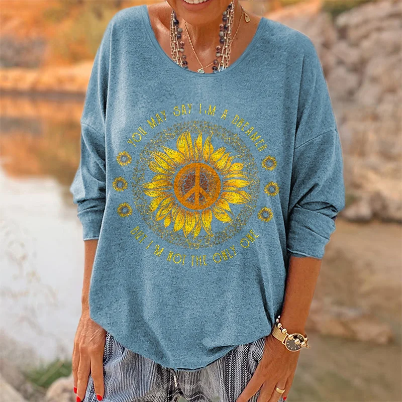 You May Say I'm A Dreamer But I'm Not The Only One Printed Hippie Long Sleeves T-shirt