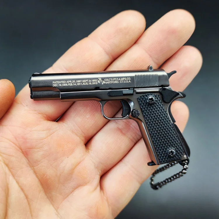 ToyTime 1:3 Alloy Colt 1911 Mini Gun Keychain M1911 Collection Pistol Keychain Fidget Toy PUBG Gun Model Toy For Gift