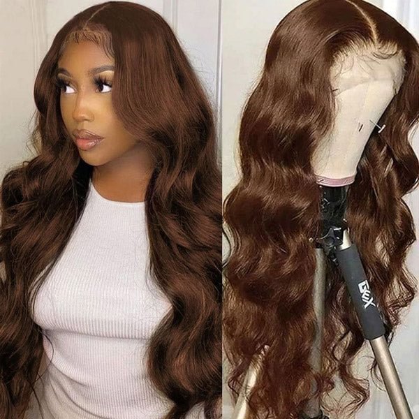 #4 Dark Brown Body Wave 13x4 Transparent Lace Front Wigs Human Hair Pre Plucked For Black Women US Mall Lifes